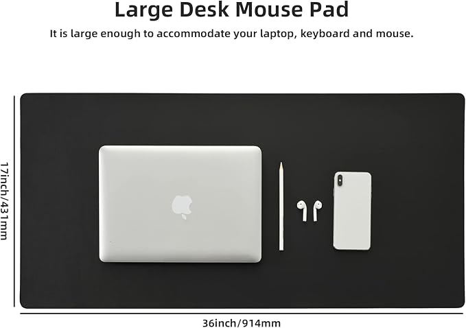 Leather Desk Pad, Wolaile 36x17 inch Large Mouse Pad, Waterproof Non-Slip - Image 2