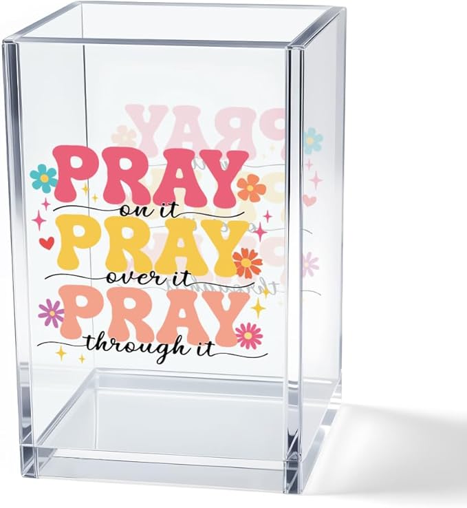 Vgrti Pray on it Pray through it Acrylic Cosmetic Pencil Pen Holder Cup by Unknown