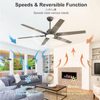 wingbo ceiling fan with lights - 64 inch showing dimensions