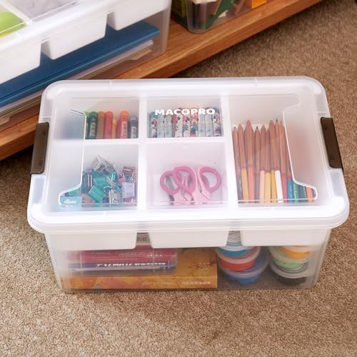 macopro 17qt clear plastic box craft storage bin shown in use