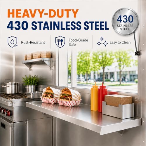 Folding Concession Shelf 24 x 12 Inch, Stainless Steel Fold Down Shelf