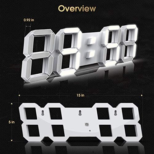 epsky 3d white digital wall clock led large, front angle view