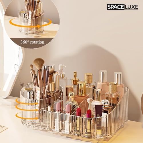 Makeup Organizer with Drawers, 360° Rotating Brush Holder