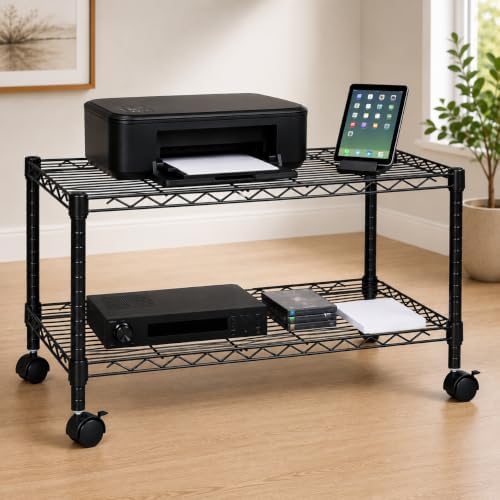 2-Tier Media Shelf Organizer with Adjustable Shelves with 125-lb Capacity Per...
