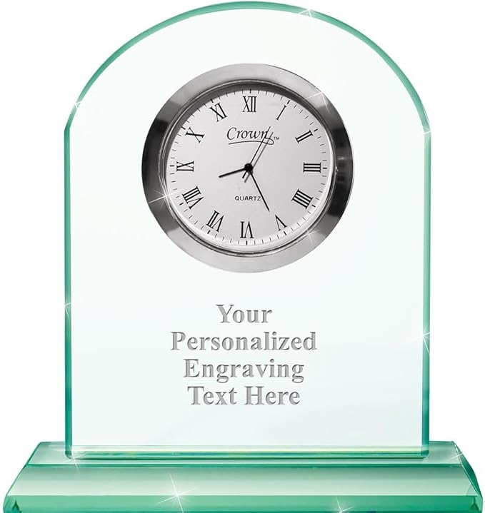Crown Awards Emerald Crystal Clock – Personalized Jade‑Tone Desk Clock by CrownAwards