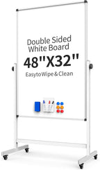 Rolling Whiteboard, Double Sided Magnetic Dry Erase Board Height Adjustable by UIFER