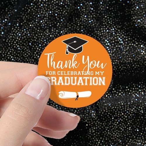 Orange Graduation Thank You Favor Labels | 40 Count, 1.75" Round, Graduation Thank You Stickers, 2026
