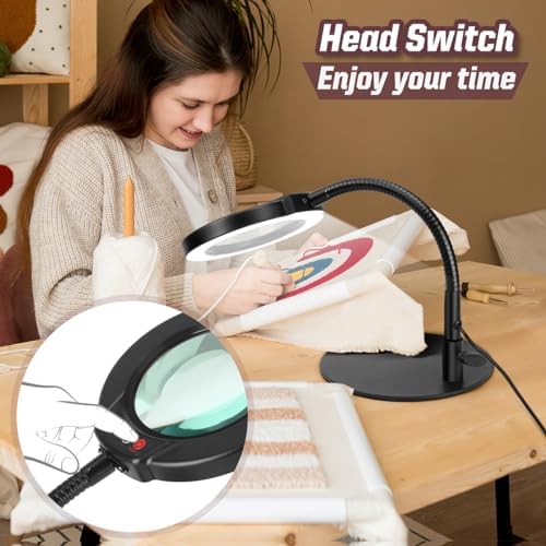 magnifying glass with light and stand, 5 color showing dimensions