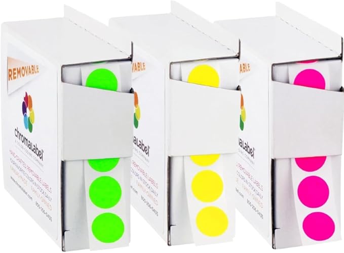 ChromaLabel 1/2" Removable Round Stickers, Colored Dots by ChromaLabel