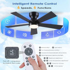black ceiling fans with lights - 46" flush, close-up detail