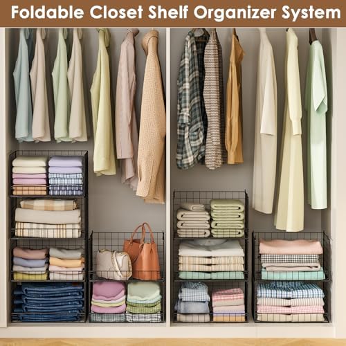 Yociyoga 3-Tier Stackable Closet Organizers and Storage Shelves, Foldable Clo...