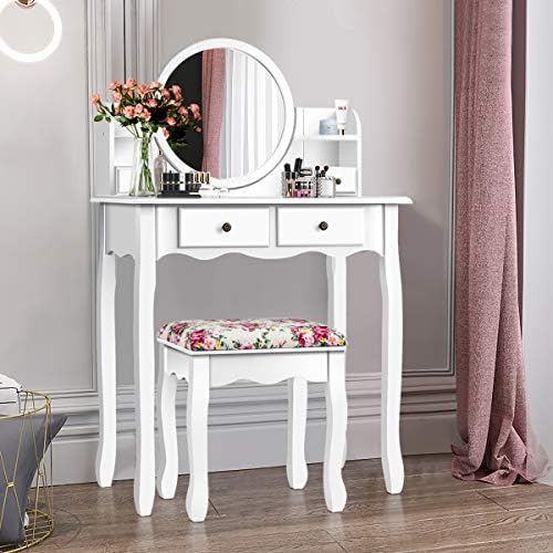 CHARMAID Vanity Set with 4 Storage Shelves and 4 Drawers, Makeup Table with 3...
