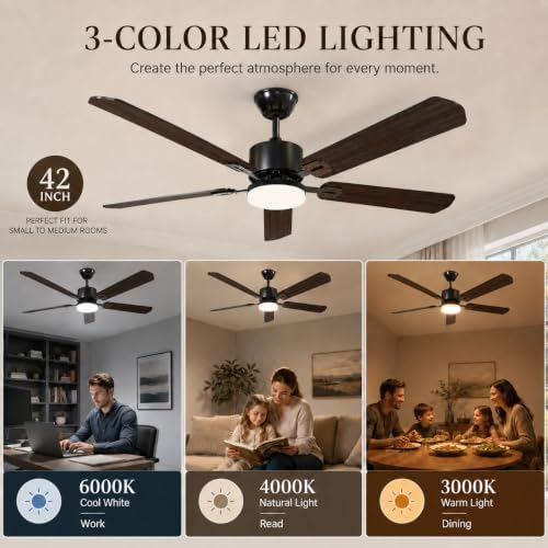 42 inch ceiling fans with lights and remote showing dimensions