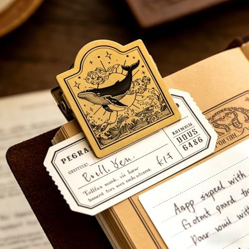 Vintage Journal Clip Waves Whale Ocean Travelers Notebook Clip | Brass Metal Book Page Holder Clips for Notebooks Sketchbooks Bookmarks Planners Journaling Reading Decorations Art Charms