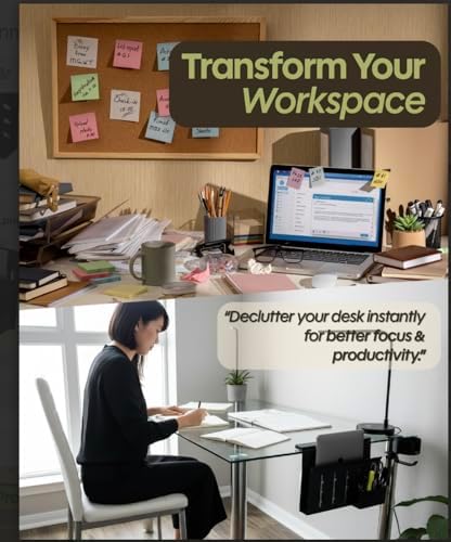 Desk Side Storage Organizer with Laptop Holder & Clamp Cup Holder, Hangin...