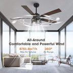 52" farmhouse ceiling fan with light, 6-speed dc shown in use