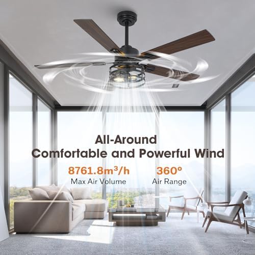 52" farmhouse ceiling fan with light, 6-speed dc shown in use