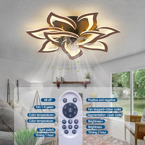 modern ceiling fan with lights remote control, 32" showing dimensions