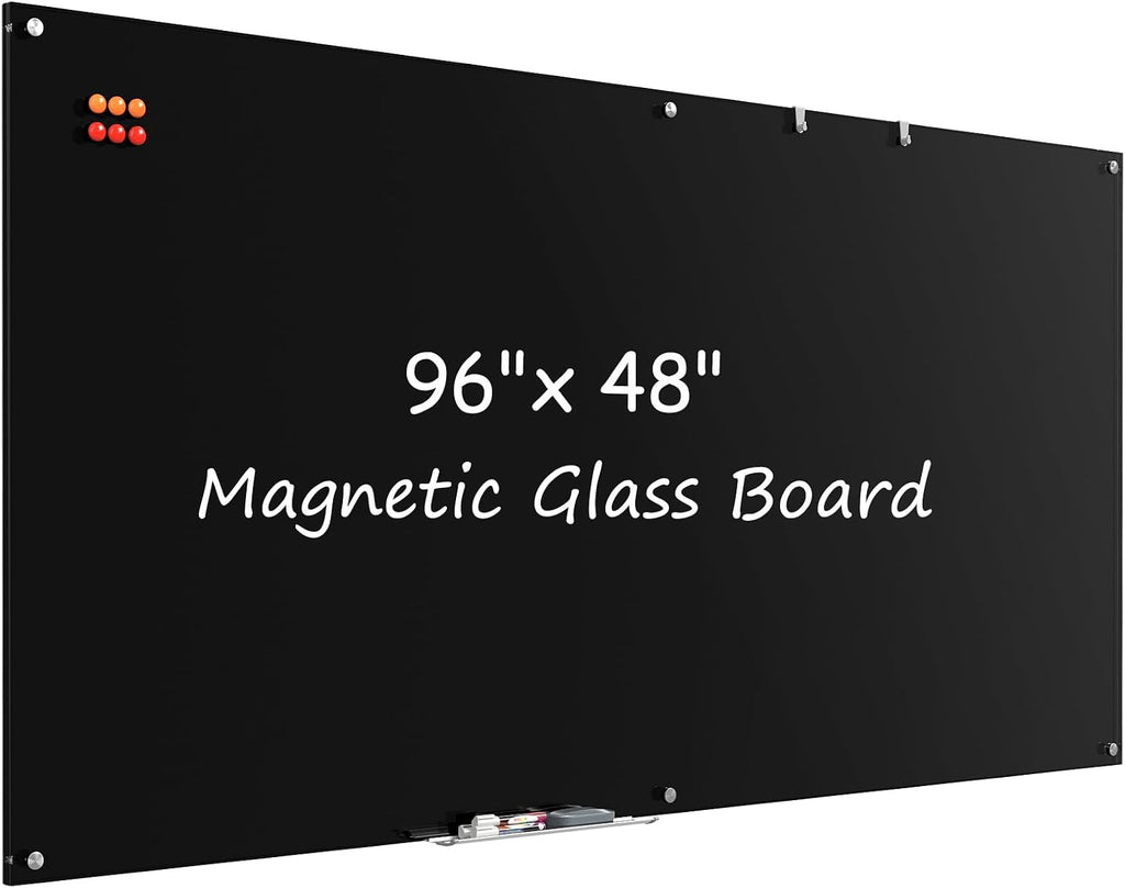 MaxGear Glass Whiteboard, Tempered Magnetic Dry Erase Board 96 x 48 Inch Black