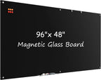 MaxGear Glass Whiteboard, Tempered Magnetic Dry Erase Board 96 x 48 Inch Black