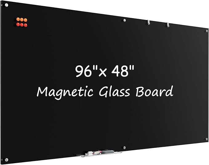 MaxGear Glass Whiteboard, Tempered Magnetic Dry Erase Board 96 x 48 Inch Black by MaxGear