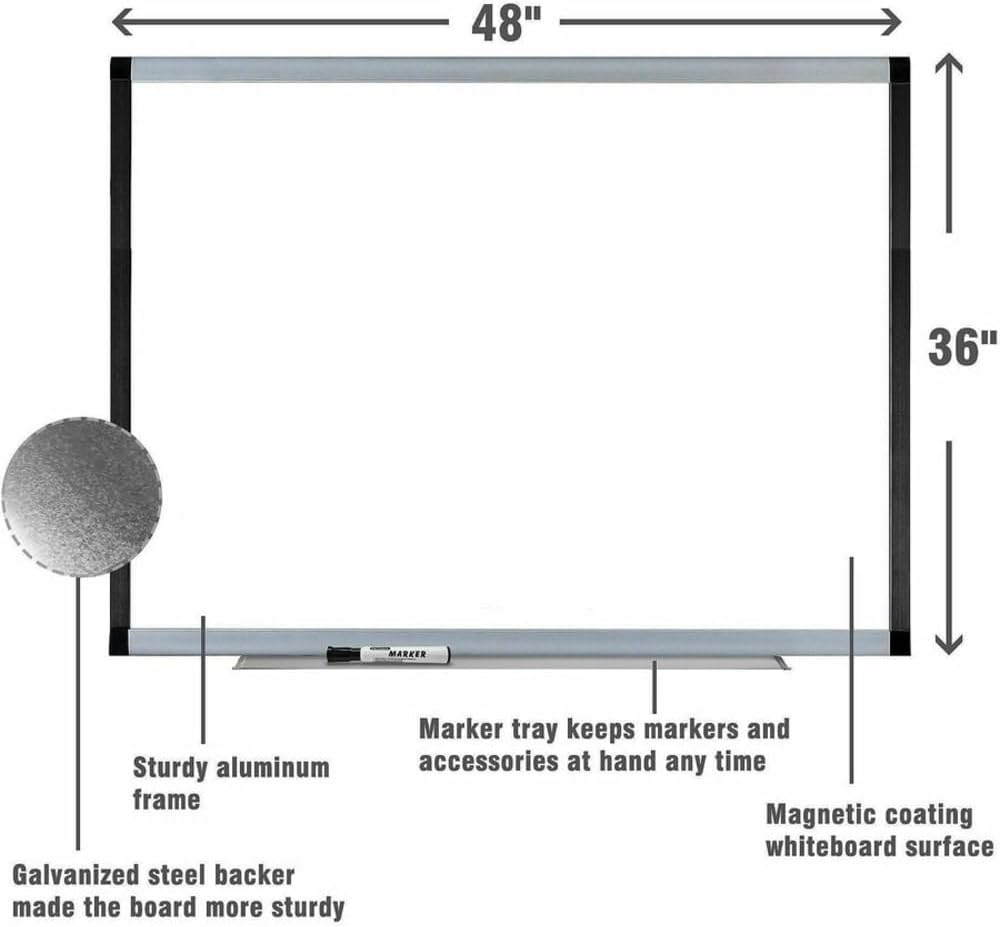 Lorell Magnetic Dry-Erase Board with Grid Lines, 4 by 3-Feet, Silver/Ebony