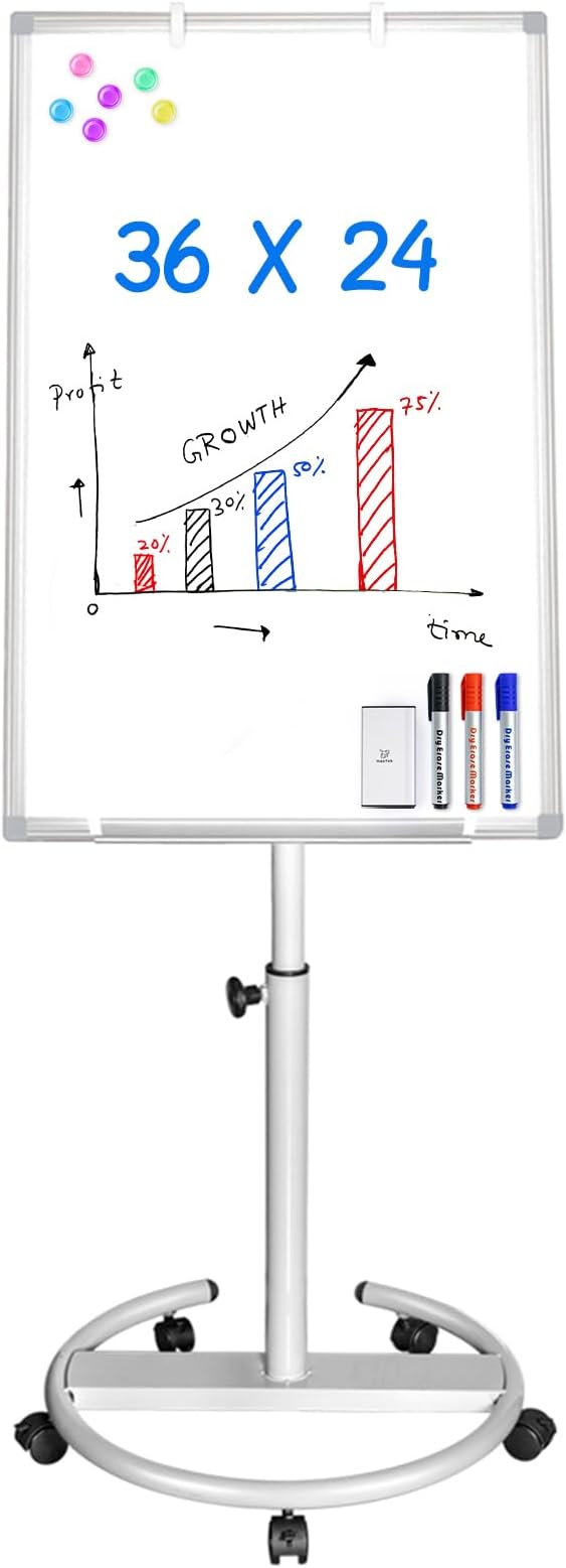 Mobile Whiteboard – 36 x 24 inches Portable Magnetic Dry Erase Board by Maxtek