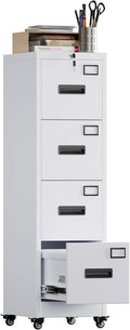 METAN 4 Drawer File Cabinet on Wheels, Lockable Metal Filing Cabinet by METAN