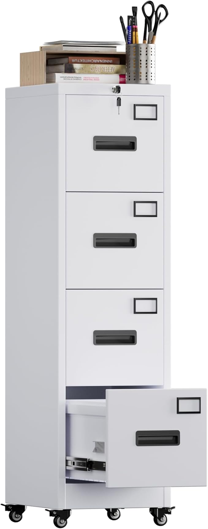 METAN 4 Drawer File Cabinet on Wheels, Lockable Metal Filing Cabinet by METAN