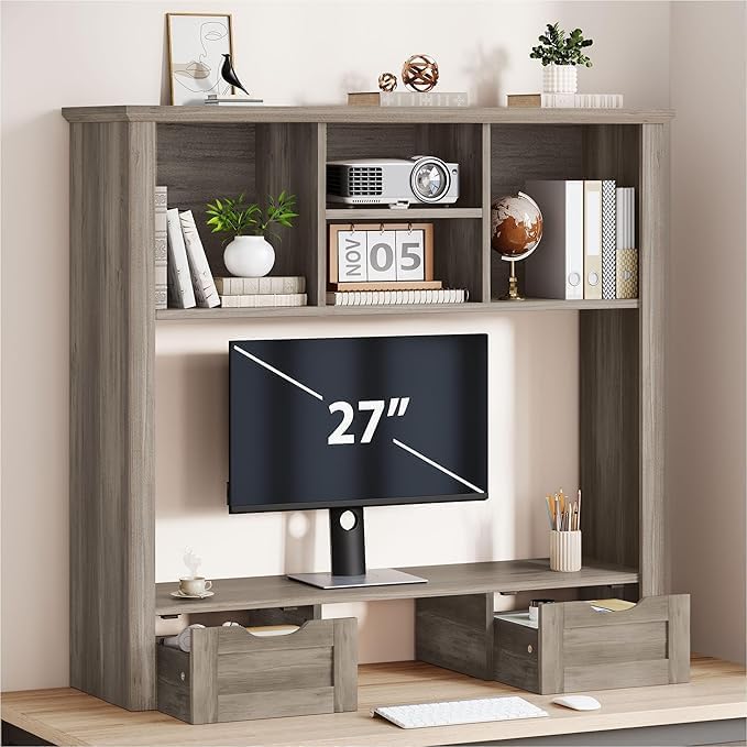 Desk Shelf with Computer Monitor Stand, 37.4''W Desktop Bookshelf
