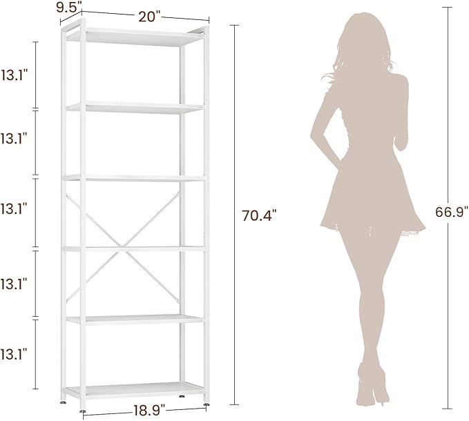 Casaottima Book Shelf, 6 Tier Tall Bookshelf, Modern Wood Bookcase Shelves - Image 2