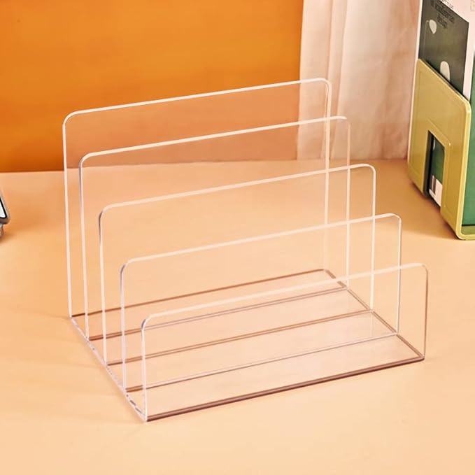 Halyuhn Acrylic File Organizer, 4Sections Clear Desk Organizer - Image 8