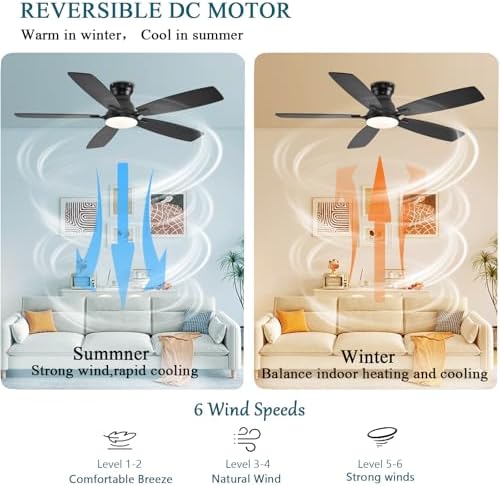 jsaitee ceiling fans with lights, 52 inch low, side view