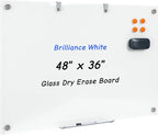 48 x 36 Inches Glass Whiteboard, Magnetic Glass Dry Erase Board by Wingwise