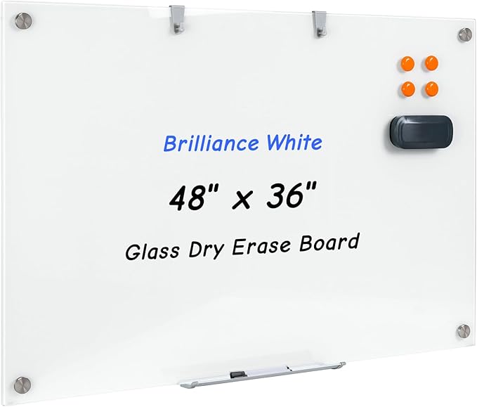 48 x 36 Inches Glass Whiteboard, Magnetic Glass Dry Erase Board by Wingwise