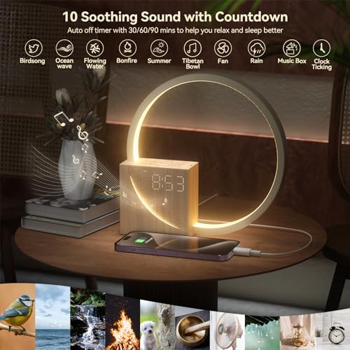 vivilumens sunrise alarm clock with sound machine for, side view