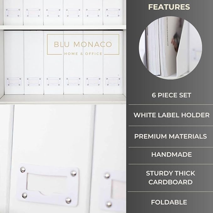 BLU MONACO Set of 6 Foldable White Magazine File Holders | Vertical Desk File - Image 5