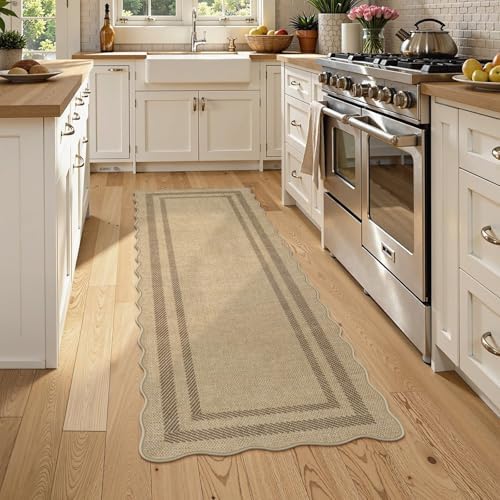 livebox scalloped washable 2x6 kitchen runner rug, easy shown in use