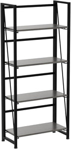 4NM No Assembly Folding Bookshelf Storage Shelves 4 Tiers Vintage Bookcase - Image 5