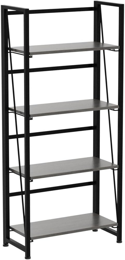 4NM No Assembly Folding Bookshelf Storage Shelves 4 Tiers Vintage Bookcase - Image 5