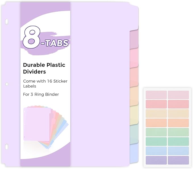SKYDUE Durable Plastic 8-Tab Dividers, Big Tab Dividers by SKYDUE