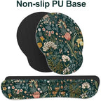 Ergonomic Mouse Pad with Wrist Rest and Keyboard Wrist Rest, Mousepad | Memory Foam Wrist Rest for Computer Keyboard, Pain Relief, Non-Slip Base, Mouse Pad Wrist Support for Gaming, Green Flowers
