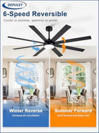 depuley 66" ceiling fans with lights: black indoor/outdoor showing dimensions