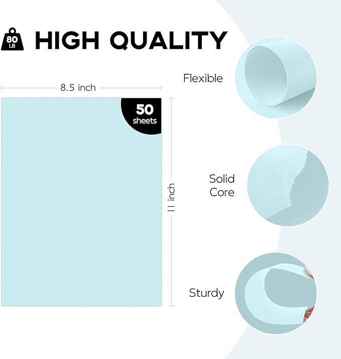50 Sheets Light Blue Cardstock Paper 8.5 x 11, Goefun 80lb Card Stock Printer - Image 2