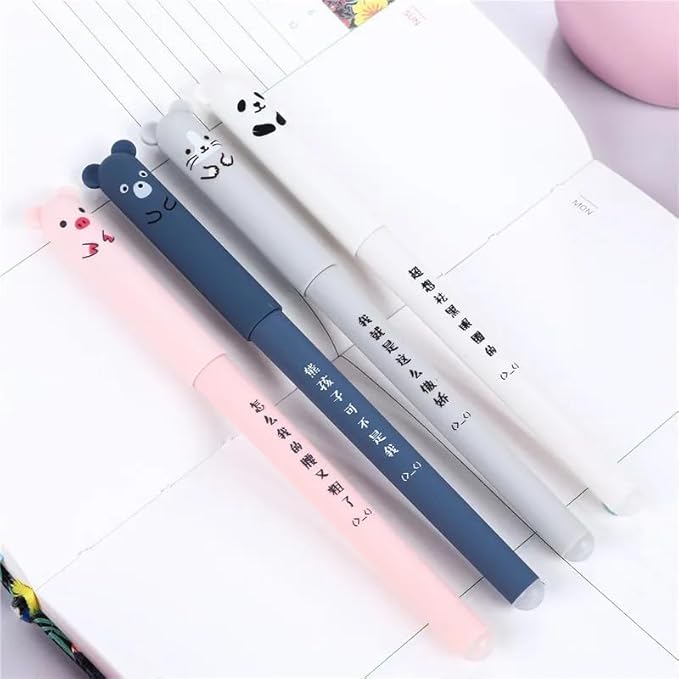 Piaogui 6pcs 0.5mm Erasable Gel Pens, Kawaii Cute Bear Pig Erasable Gel Pen Set - Image 5