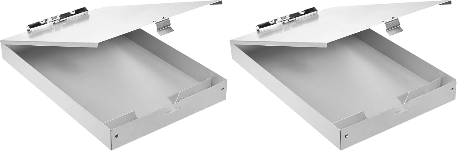 Amazon Basics Aluminum Storage Clipboard, Two-Tier, Standard Clip, 14" x 9", Silver (Pack of 2)