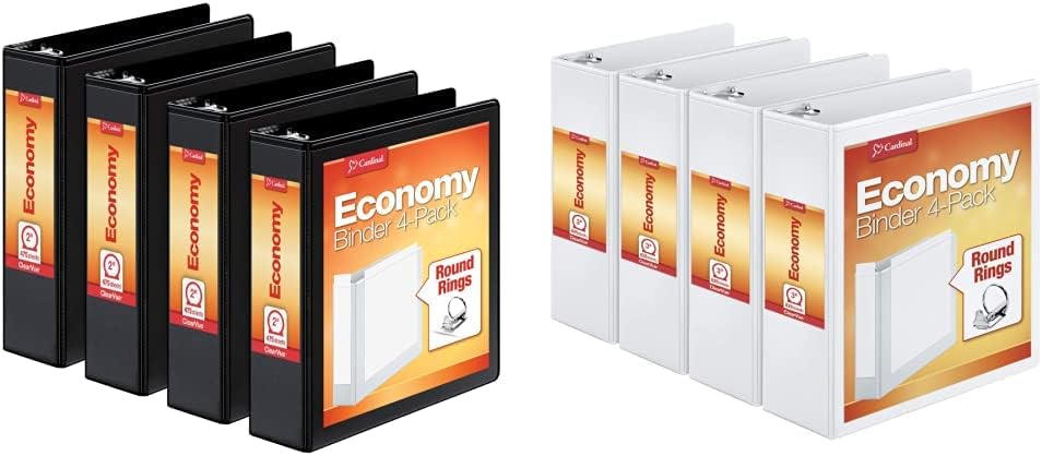 Cardinal Economy 3 Ring Binders, 2 Inch and 3 Inch, Black and White, Presentation View, Nonstick, PVC Free, 4 Pack Bundle (79522 + 00430)