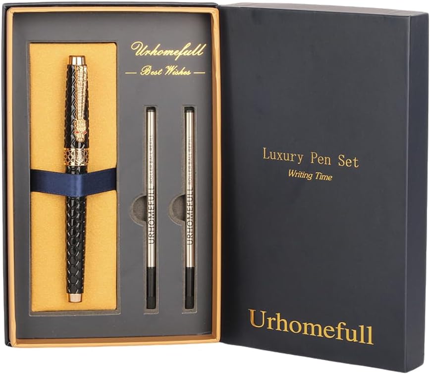 Stunning Luxury Rollerball Pen with 24K Gold Trim,Switzerland Tip with Black ...