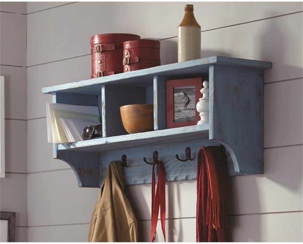 rustic cottage coat hook and bench set, white shown in use