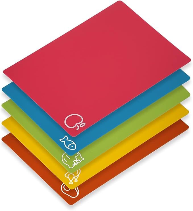 5 Pieces Flexible Cutting Boards, BPA Free Plastic Cutting Boards by GoodLuck